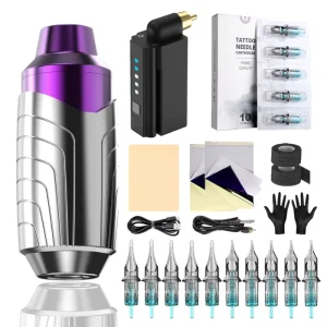 Rotary Tattoo Short Pen Kit Battery Powered Portable Complete Tattoo Kit Aluminium Alloy Permanent Makeup Equipment Lips Body