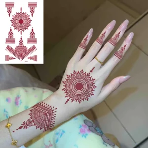 Runzio CE Certified Waterproof Full Hand Temporary Brown Red Maroon Sexy Finger Hand Women Girls Henna Tattoo Stickers