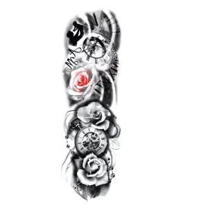 Runzio TQB-54 Arms Legs Full Sleeves Flower Clock Growing Temporary Tattoo Stickers 170x480mm Lasting 3-7 Days CE EN71 PAHS
