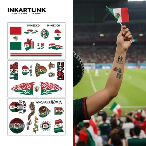 S Host Nation Temporary Tattoos Mexico Sugar Skull Aztec Art Waterproof Body Art Fan Stickers 3 Sheets