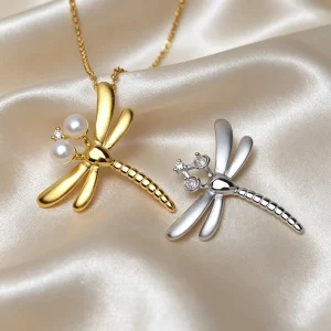 S925 Silver Dragonfly Pendant Necklace Women Suitable 3.5-4 mm Pearl DIY Accessory Electroplated Empty Tray Semi-Finished Product