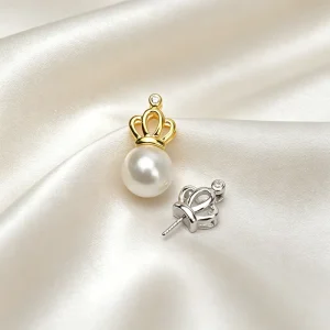 S925 Silver Electroplated Crown-Style Pendant Women DIY Pearl Jewelry Making Accessory Semi-Finished Product Empty Tray Inlay