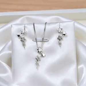 S925 Silver Electroplated Five-Pointed Star Pendant Stud Earrings Personalized Womens Pearl Empty Tray DIY Jewelry Accessories