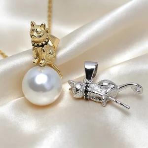 S925 Silver Pendant cat Shaped 9-12mm Pearl for DIY Jewelry Making Accessory Electroplating Empty Holder Semi-finished Product