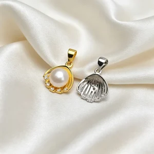 S925 Silver Small Shell Pendant Suitable 7-8 cm Pearl Hollow Holder Empty Tray Electroplated DIY Jewelry Semi-Finished Product
