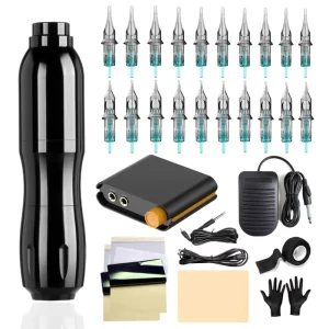 SHOWBEAUTY Complete Tattoo Machine Kit with Power Supply Needles Grips and Carrying Case
