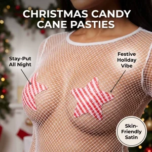 Satin Nipple Covers for Christmas Candy Cane Red White Gingham Disposable Breast Pasties Adhesive Soft Rave Stickers