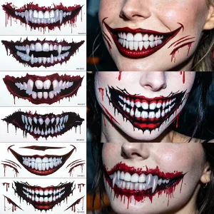 Scary Big Mouth Teeth Temporary Tattoo Sticker for Halloween Decoration
