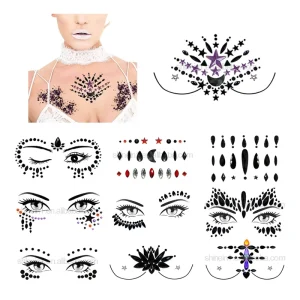 Scary Skull Gem Face Jewels Halloween Tattoo Adhesive Crystal Rhinestone Stickers for Makeup Party