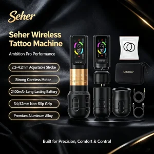 Seher 2.2-4.2mm Adjustable Stroke Electric Professional Wireless Rotary Tattoo Pen Machine for Body Art