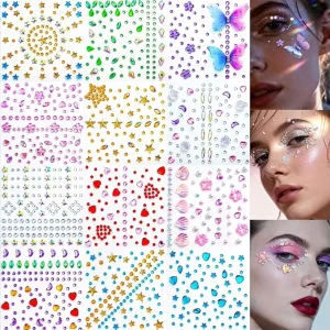 Self Adhesive Cartoon Sticker Face Jewels Eye Rhinestones Multiple Hair Body Gems Diamonds Eco-Friendly Waterproof for Makeup