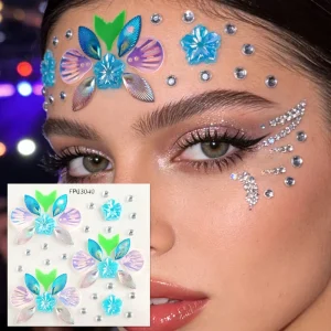 Self Adhesive Eco Friendly Ocean Style Face Seashell Rhinestone Stickers DIY Face Jewels Party Supplies Festival Ball Creative