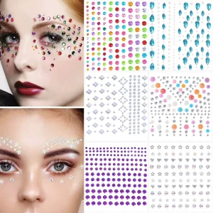Self-Adhesive Face Gems Diamond Face Stickers Nail Art Rhinestones Stick on for Face Eyes Body Festival Decorations DIY Crafts