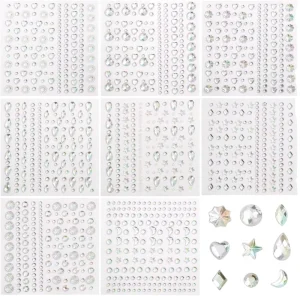 Self Adhesive Face Jewels Rhinestones Stickers 3D Clear AB Iridescent Heart Star Moon gems for Body Makeup Nail Art DIY Crafts
