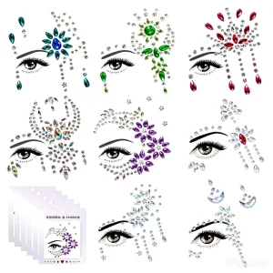 Self Adhesive Facial Jewelry Tattoo Water Crystal Sparkling Diamond Sticker Party Crystal Eyes Body Sticker Holiday Decorations