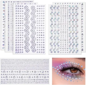 Self Adhesive Removable Gold Stamped Face Jewels Eye Rhinestones Hair Body Gems Diamonds Stick for DIY Crafts Decorations
