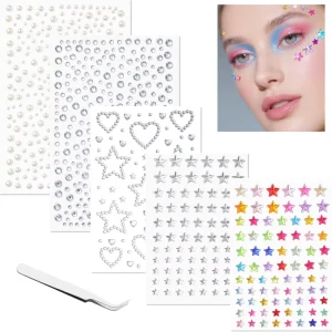 Self Adhesive Removable Gold Stamping Crystal Diamond Face & Hair Jewels for Holiday Decoration Die Cut Custom Pattern Shape