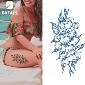 Semi Permanent Blue Genipa Juice Tattoos Flower Arrow Two Head Dragon Stars Angel Wings