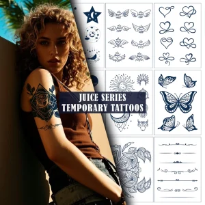 Semi-Permanent Plant-Based Temporary Tattoo Stickers Waterproof Large and Small Herbal Fruit Juice Designs Non-Toxic Body Sleeve Event Art