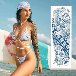Semi Permanent Waterproof Temporary Tattoo Stickers with Tiger Lion Wolf Beauty Chief Skull Cross Designs