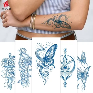 Semi-permanent Blue Tattoo Stickers Butterfly Snake Design Semi handmade for Men Women Life Like Arm Tattoos