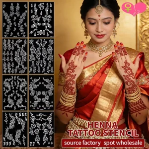 Semi permanent Hand painted Hollowed out Floral Lace Personalized White Paper Water Resistant Face Henna Paste Tattoo Sticker