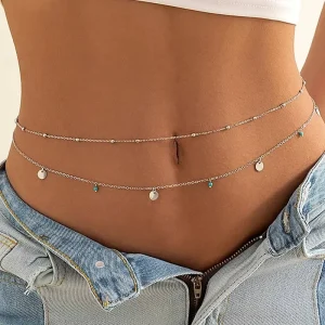 Sequins Pendants Waist Chain for Women Minimalist Double Layered Body Chains