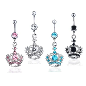 Sex Women Girl Dangle Belly Button Diamond Crown Navel Ring Fashion Body Piercing Jewelry Rhinestone Pendant Navel Ring