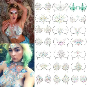 Sexy 3D Crystal Glitter Rhinestone Jewels Tattoo Nipple Sticker Nightclub Party Body Decoration Art Makeup Crystal Stickers