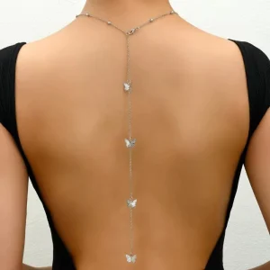 Sexy Alloy Butterfly Pendant Necklaces for Women Simple Long Back Body Chains Jewelry Accessories