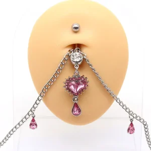 Sexy Belly Button Ring Crystal Diamond Love Heart Dangle Crystal Belly Chain Piercing Navel Waist Chain Body Jewelry