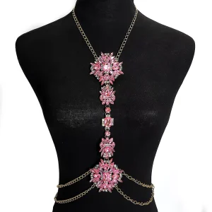 Sexy Bohemian Style Silver Plated Zinc Alloy Crystal Rhinestone Link Chain Body Jewelry for Women’s Party Costume