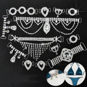 Sexy Crystal Chain Bikini Buckles Rhinestone Connectors Body Decorative Accessories for Swimsuit Trim Beachwear Underwear Strap