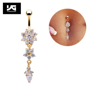 Sexy Flower Crystal Dangle Belly Ring Silver Gold Plated Body Jewelry Navel Piercing Rings