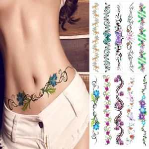 Sexy Flower Navel Tattoo Stickers 12 Sheets Waterproof Temporary Tattoos CE Certified Women Girls Full Body