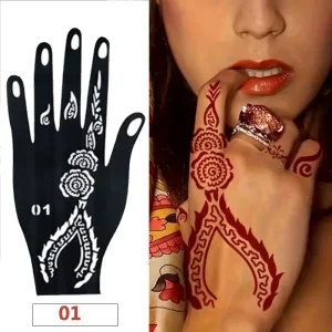 Sexy Hand Art Red Henna Lace Hands Tattoo Stencil Permanent Makeup Accessories Semi Permanent Tattoo Sticker