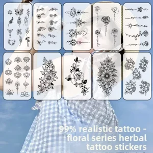 Sexy Herbaceous Material Temporary Tattoo Stickers Arm-Length Rose Waterproof Semi-Permanent Long-Lasting Luxury