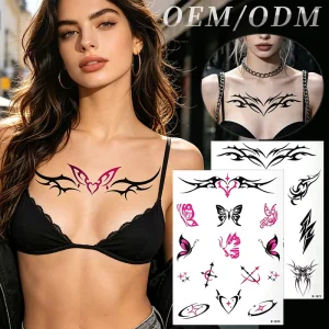 Sexy Indian Cyber Sigilism Butterfly Heart Y2K Japanese Subculture Dark Gothic White Face Lower Back Chest Body Paper Temporary