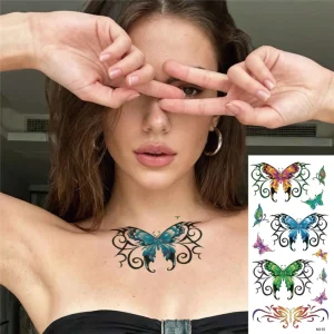 Sexy Indian Paper Neck Tattoo Water Transfer Women Beautiful Body Chest Ankle Makeup Flower Butterfly Temporary Tattoo Sticker