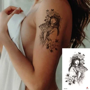 Sexy Indian White Fashionable Geisha Eco Friendly Tattoo Stickers Female Temporary Water Resistant Water Transfer Paper 3-7 Days