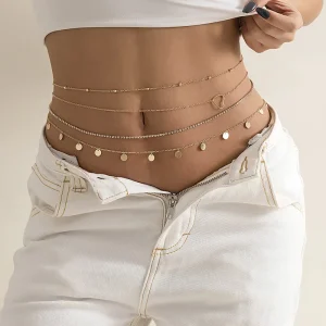 Sexy Layered Metal Body Chain Jewelry, Heart Sequins Claw Chain Rhinestone Multi Layer Waist Belly Chain Body Accessories