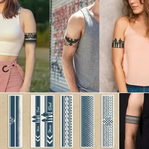 Sexy Matte Blue Juice Inspired Semi Permanent Waterproof Long Lasting Arm Band Tattoo Stickers Geometric Shape