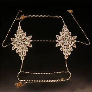 Sexy Rhinestone Chain Body Lingerie Set Flower Body Jewelry for Women Fashion Bikini Underwear Bling Crystal Bra