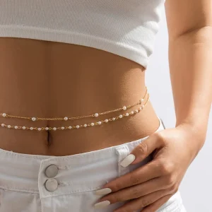 Sexy Simple Pearl Waist Chain Women Double Layer Body Chains Summer Jewelry Accessories