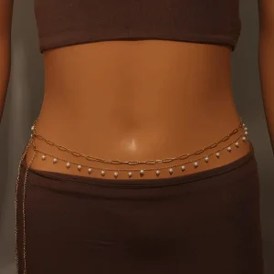 Sexy Stainless Steel Pearl Waist Chain Fashion Women Gold Plated Customizable Belly Chain