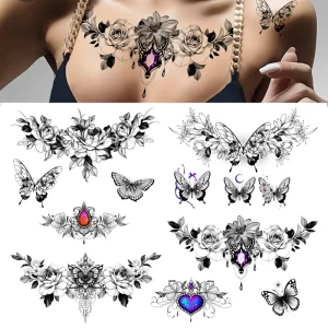 Sexy Temporary Tattoos for Women Large Flower Butterfly Stickers Waterproof Fake Tattoos Body Makeup Tattoo for Girls