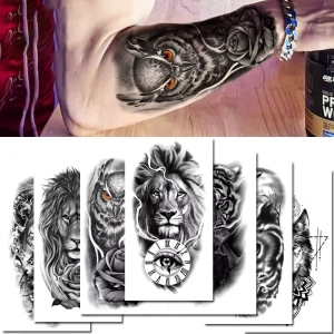 Sexy Tribal Arm Animal Flower Temporary Tattoos for Men and Women White Transferable Paper Sticker Easy Body Application