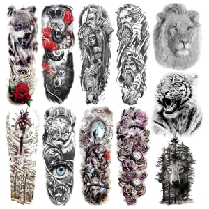 Sexy Waterproof Temporary Tattoo Body Sticker Black Full Arm Large Skull Accept Custom Designs 1pc/opp Bag
