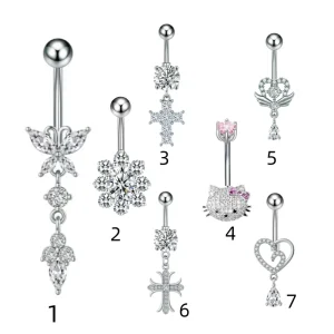 Sexy Women Weekly Belly Button Ring Crystal Diamond Love Heart Dangle Zircon Belly Chain Navel Piercing Body Jewelry