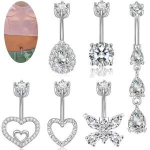Sexy Women’s 14G Water Drop Butterfly Belly Button Nail Stainless Steel Zircon Body Jewelry Body Accessory